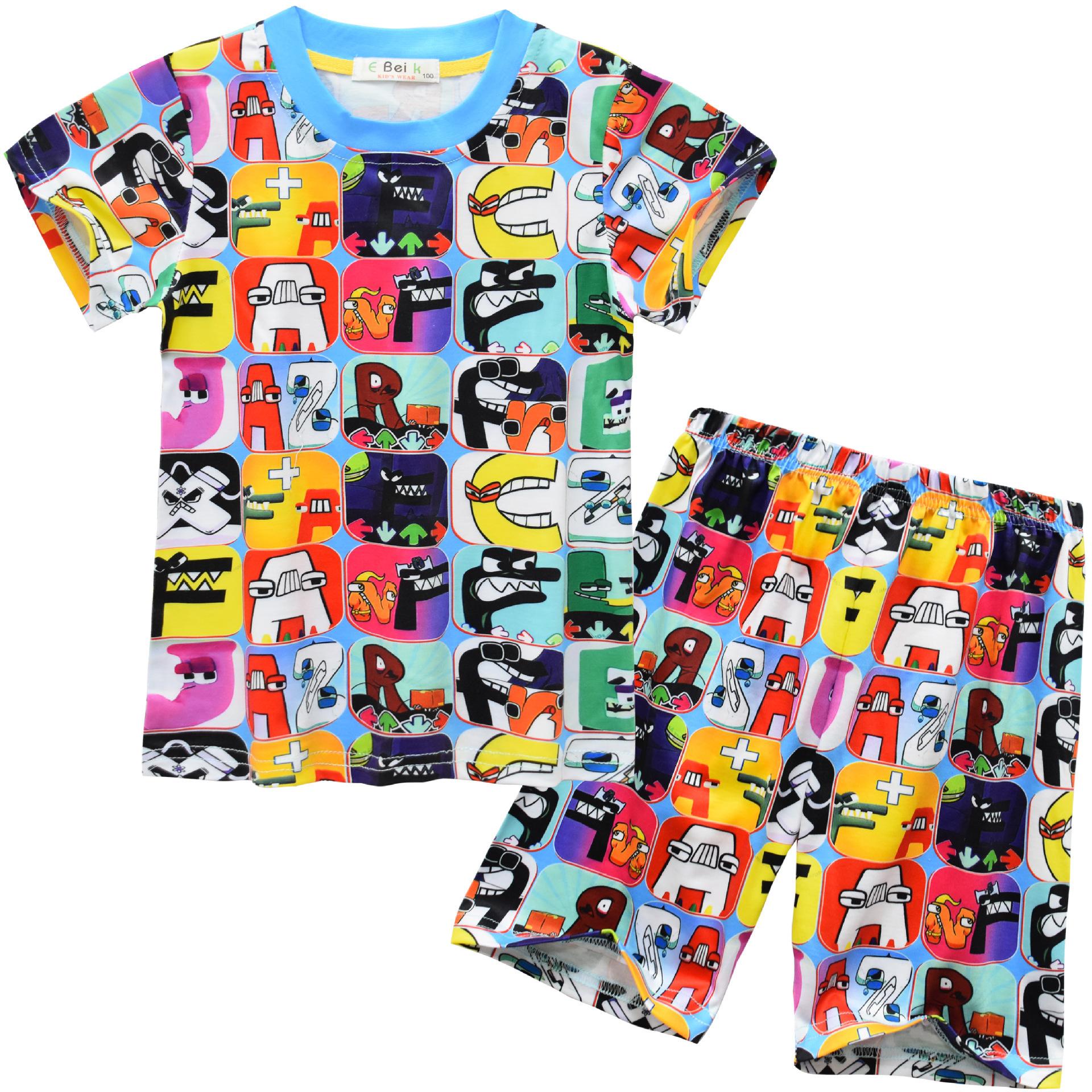 Short-Sleeved Children S, Cartoon Digital Printing Set, Children S Short-Sleeved Loungewear Set 91056 110