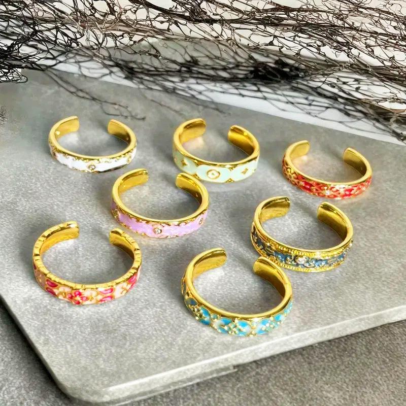 Neuer Mittelalterlicher Französischer Retro Emaille Tropfen Offener Ring Muster Hofstil Nischendesign Personalisierter Ring Frau