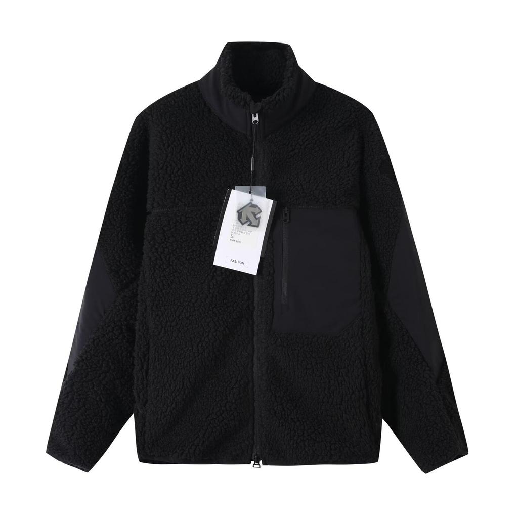 Men's Small Imitation Lambswool Fleece Stand Collar Cardigan Jacket