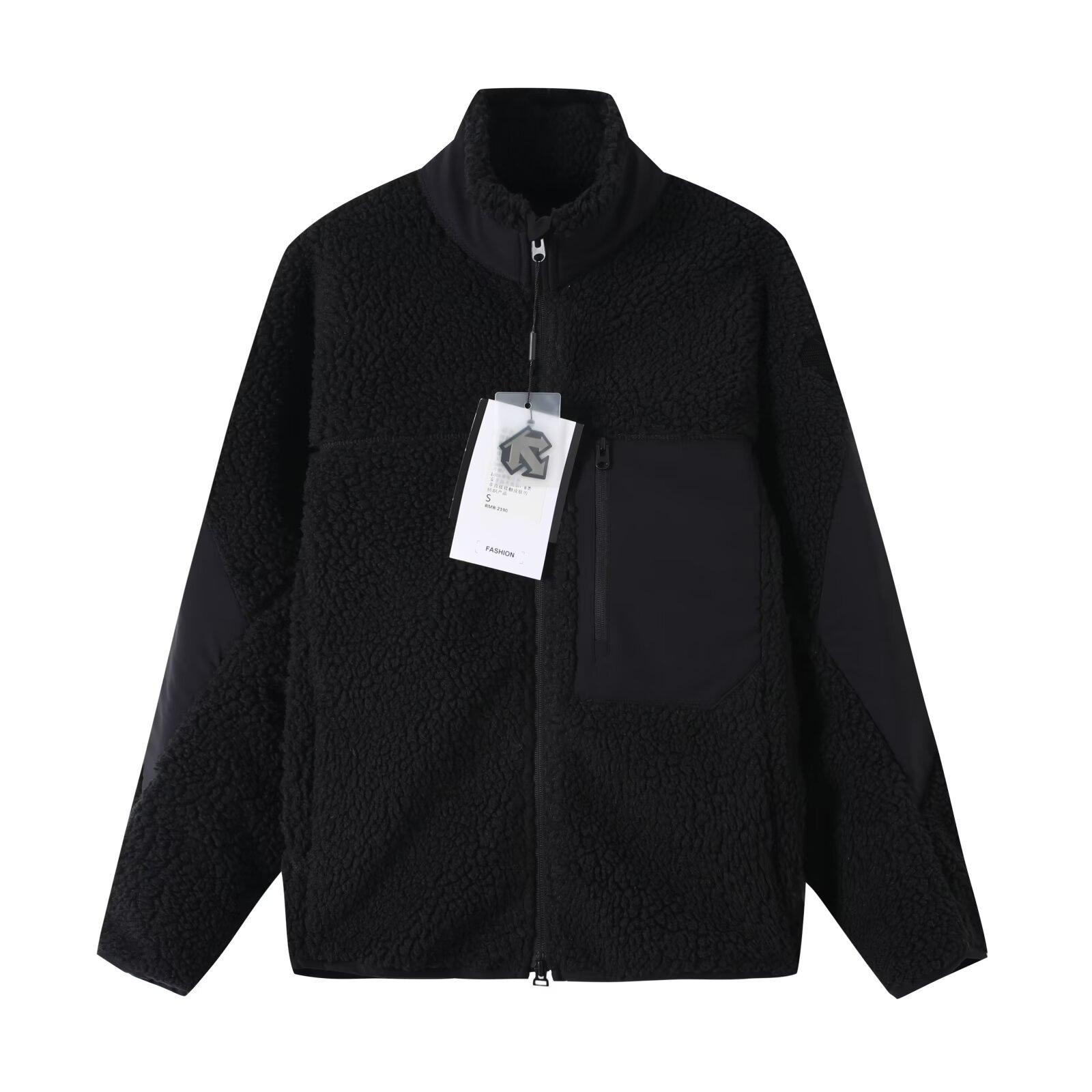 

Men s Small Imitation Lambswool Fleece Stand Collar Cardigan Jacket L чорний
