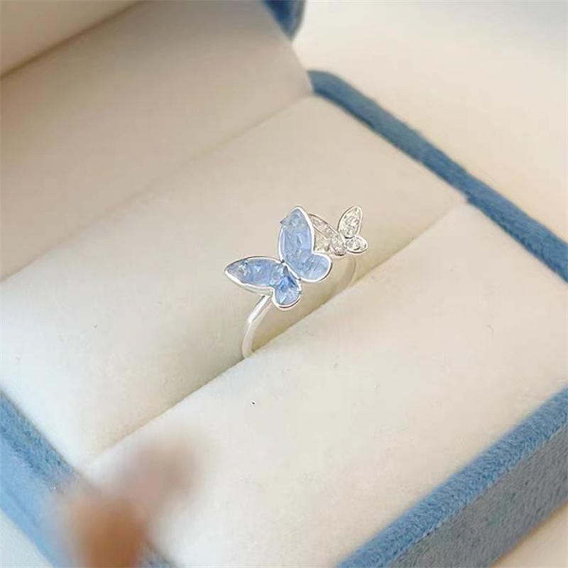 Colier Simplu Dublu Fluture Stras Albastru Brățară Cristal Set Cercei Exchiziți Temperament Doamne Petrecere Zircon