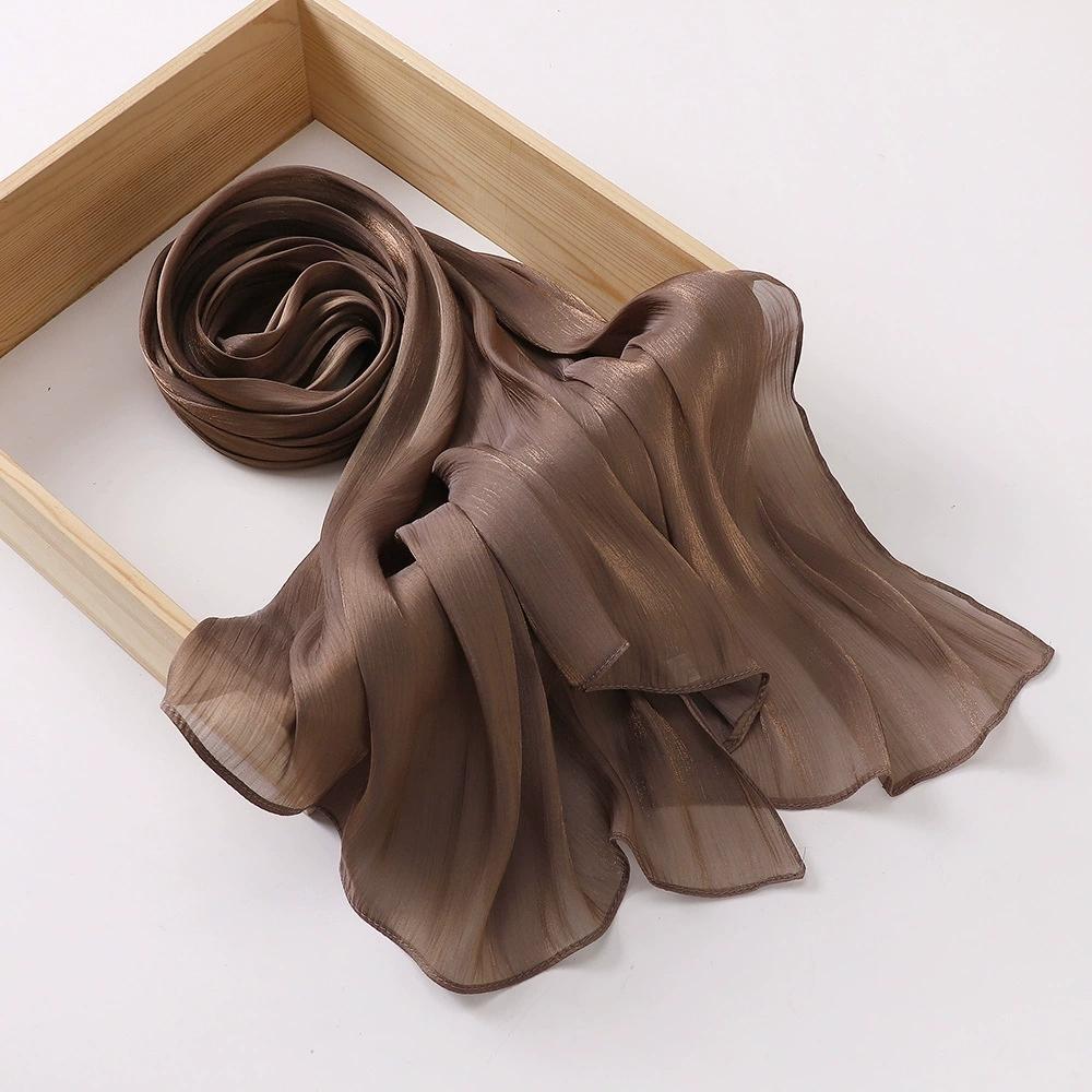 Breathable and Cool Long Scarf Malaysian Shining Imatation Silk Solid Color Scarf Veil Hijab Chiffon Shawl