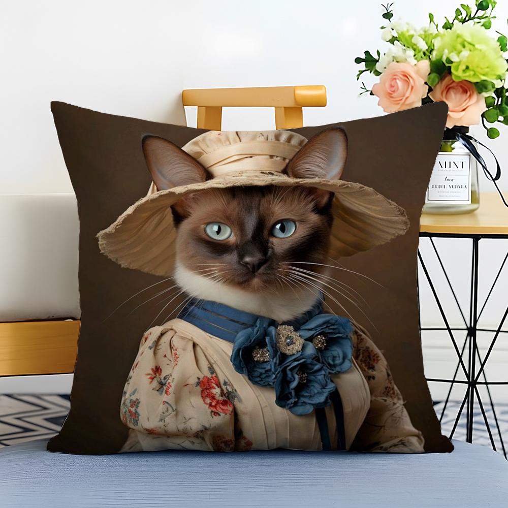 Renaissance Royal Cat Funny Cushion Cover Washable Linen Pillowcase Soft  for Sofa Bed Cozy Home Room Decor