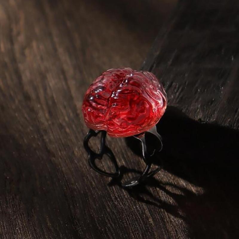 Funny Red Brain Pendant Necklace/Earings/Ring for Halloween Party Unique Heart Neckchain/Ear Drops Stylish Accessory