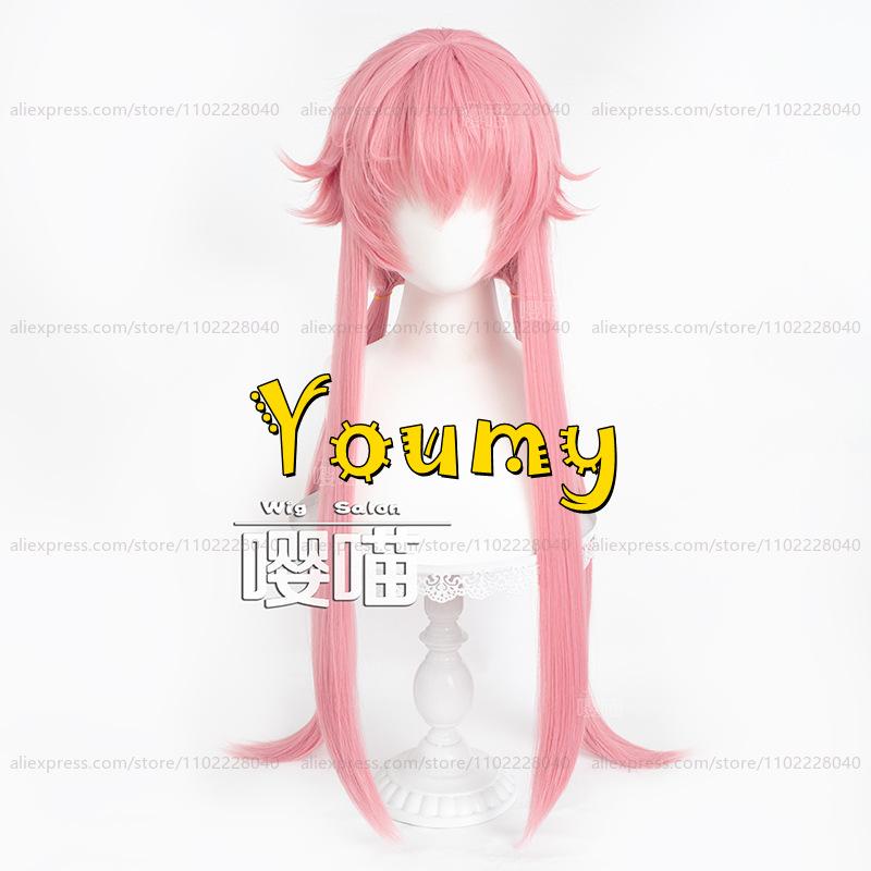 Gasai Yuno Pruik 90cm Lang Roze Pruik Cosplay Anime Cosplay Hittebestendig Synthetische Pruiken voor Vrouwen Volwassen Rollenspel Feest Fits 50-60cm head white