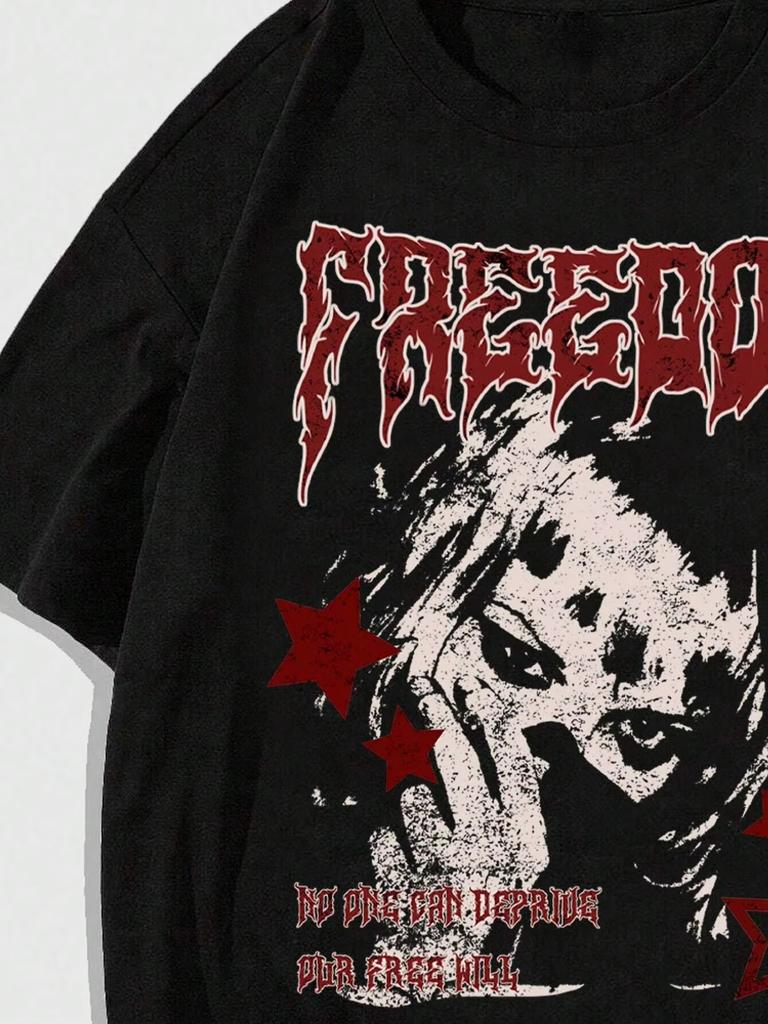 Svoboda Portrét Hip Hop Punk Y2k Unisex Pánské Dámské Bavlněné Tričko Luxusní Móda Velká Velikost Top Krátký Rukáv Klasické Tričko S-4xl