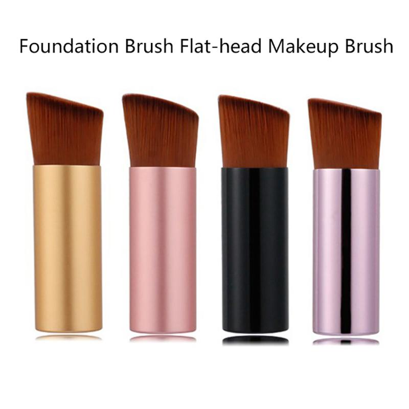 

1 шт. Кисть для нанесения тональной основы, плоская головка, кисть для макияжа с металлической ручкой, кисть для нанесения жидкой тональной основы, мини-портативный женский инструмент для макияжа