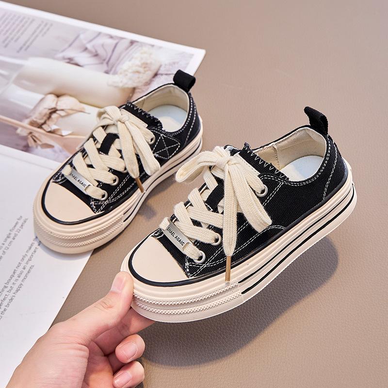 

Холщовые туфли для девочек, низкие кеды, 2025 весна и осень, новая повседневная детская обувь для девочек, одинарная обувь для детей среднего и старшего возраста, дышащая 31 чёрный