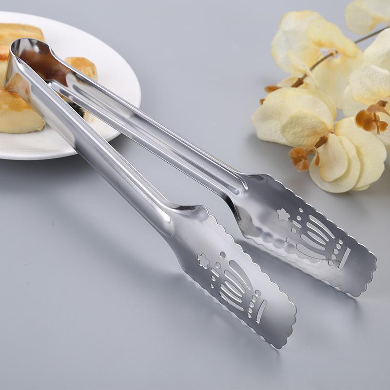 Non-slip Stainless Steel Kitchen Food Clip Crown Hollow Tongs Barbecue Steak Bread Clips Cooking Utensils
