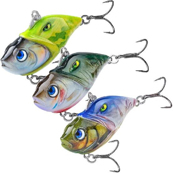 3PCS Rattling Lipless Crankbait, Bass Fishing Lure for Freshwater and Saltwater, Fast Sinking, Mustad Hook, Angler s Gift, for Crappie Trout, 3/8oz, A2-1.8in 3/8oz
