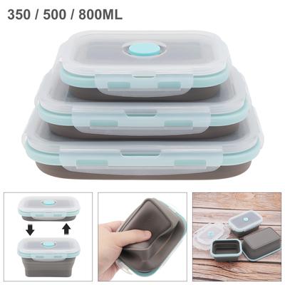 3 Pezzi Scatola Pranzo Pieghevole Rettangolare in Silicone, Scatola Bento Portatile 350/500/800ML