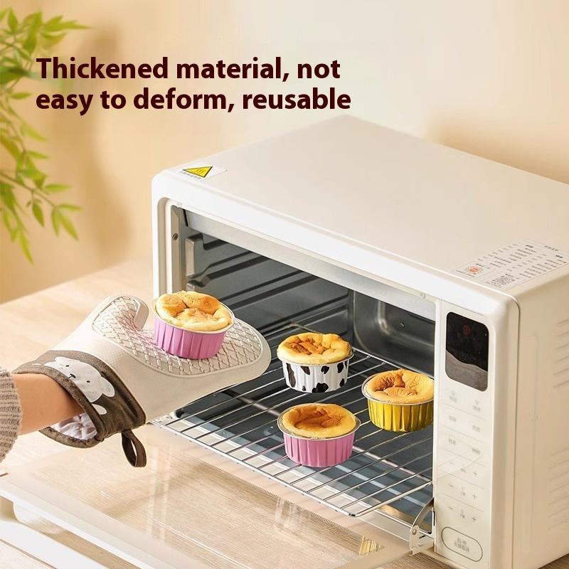 10Pcs Aluminum Cake Cup Round Foil Baking Cup Heat Resistant Cake Cups Mold With Lid Cupcake Birthday Wedding Party Supplies