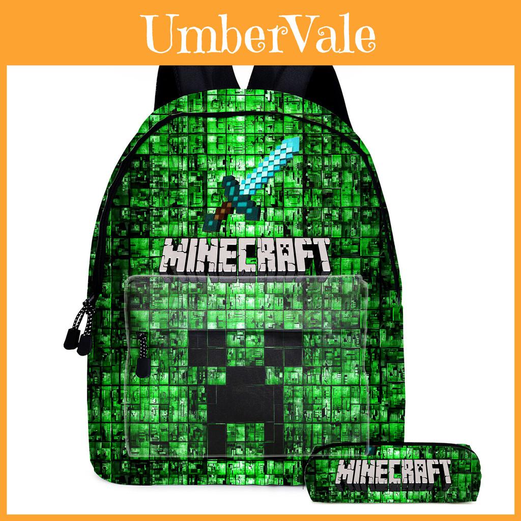 Durable Polyester Backpack With Minecraft Print And Pencil Case