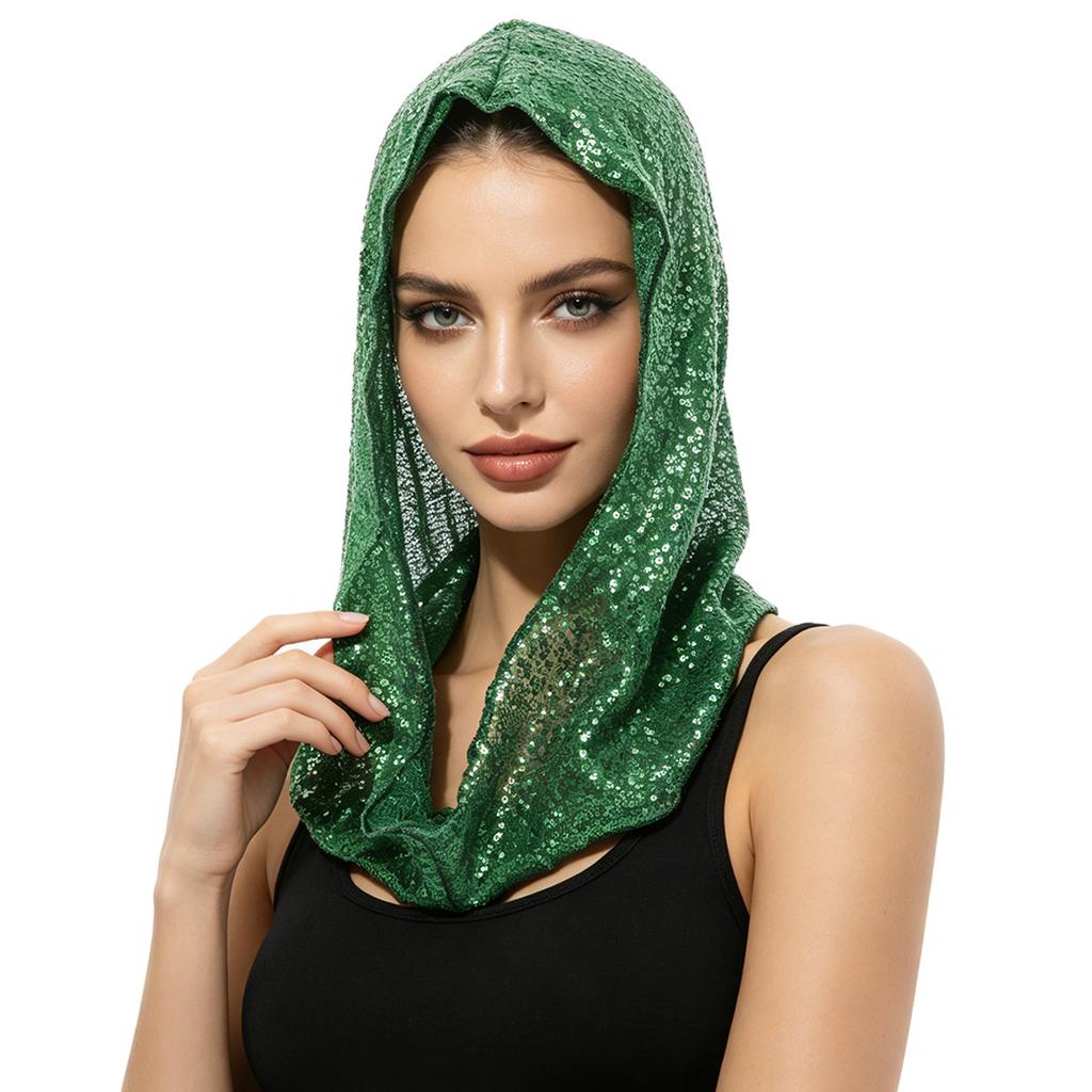 Sequin Rave Hood Unisex Rave Head Scarf Festival Outfit Raves Accessories for Women Raves Gear Halloween Cozy Loose Hat for Women