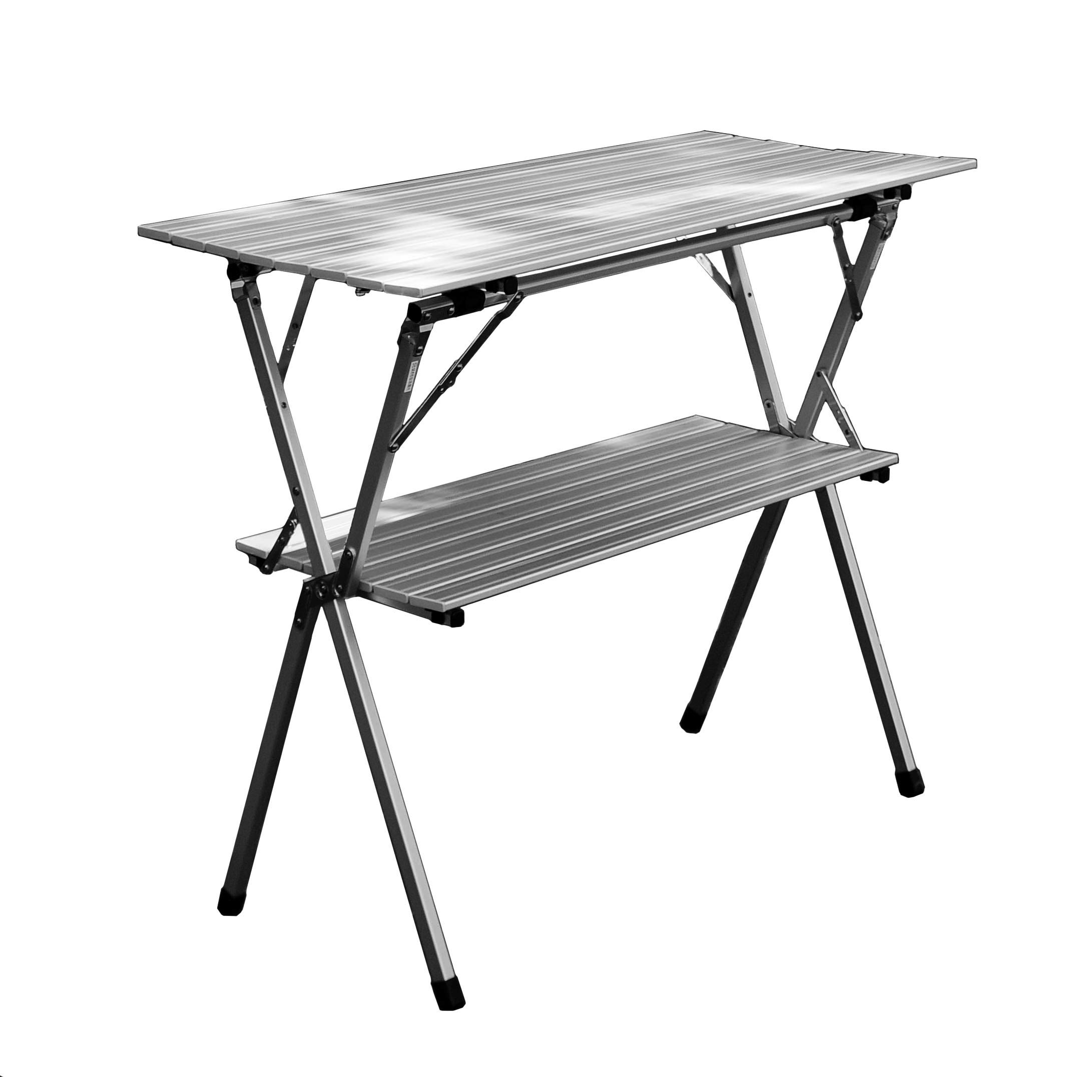 

onway Easy High Table Convenient Kitchen Table with Two Tier Shelves Storage Bag Included Folding Camping Folding Compact Lightweight OW-1045 Storage