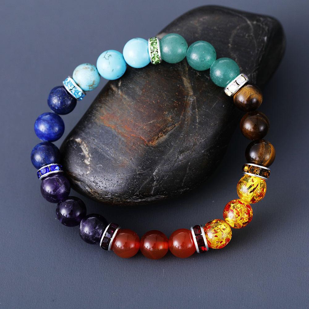Premium Natural Stone 7-Color Chakra Handmade Beaded Elastic Couple Bracelet Bracelet Jewelry
