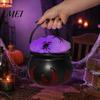 Dark Style Photo Prop Light Up Witch Cauldron DIY Set, Halloween Glowing Black Plastic Bowl with Spiders, Craft Kit Spooky Hocus Pocus Candy