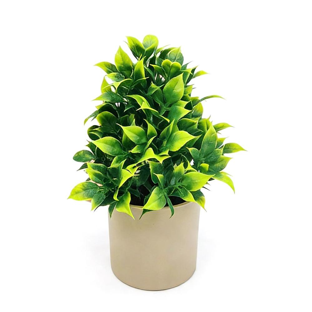 Creative Green Leaves Artificial Grass Bonsai Photo Props with Flowerpot Potted Plant Ornament Faux Flowerpotted Gift
