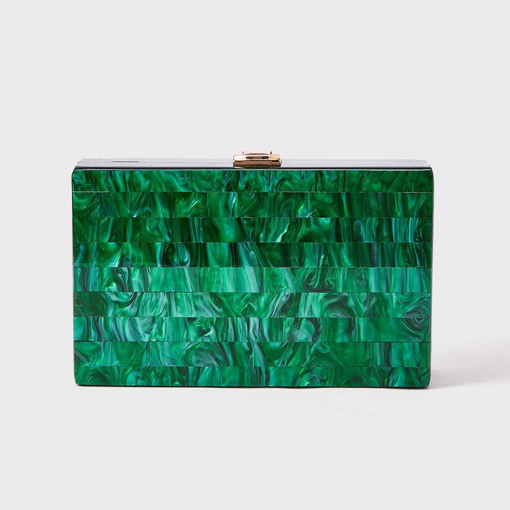 

Women S Fashion Striped Splicing Pearlescent Acrylic Bag Shoulder Oblique Span Banquet Clutch Bag зелений