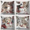 Christmas Pillowcases: Festive Scenes with Santa, Snowman, Deer & Rabbits Sofa Room Decoration New Year Holiday Home Decoration
