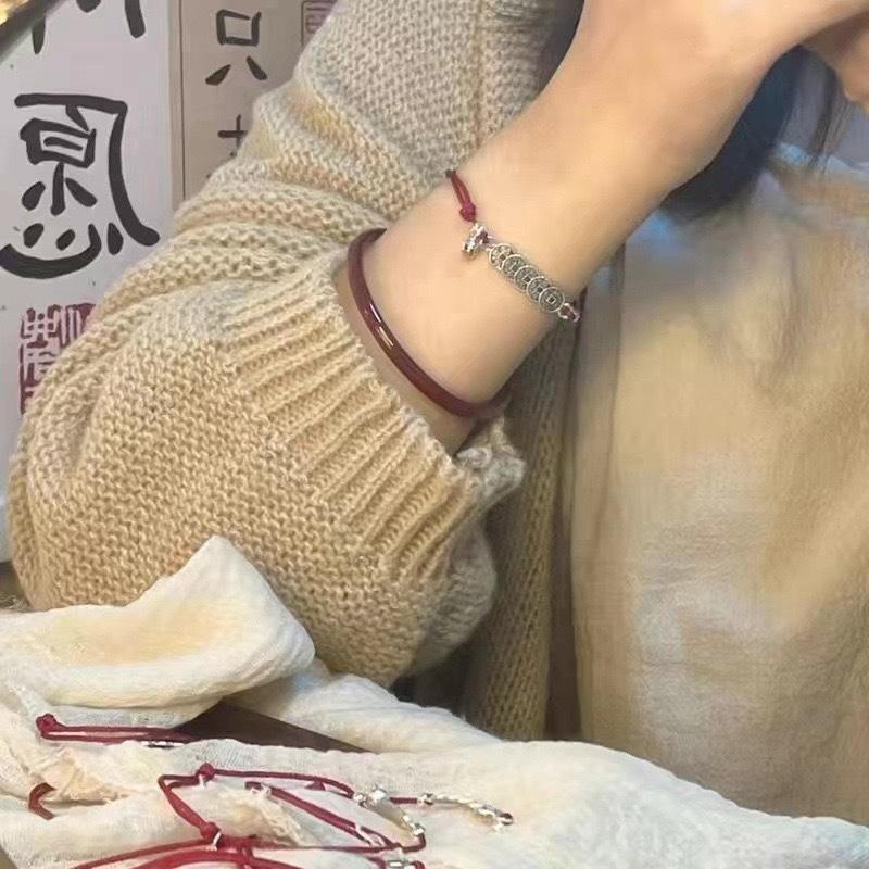 Elegant Lotus Good Luck Peace Woven Bracelet for Women Delicate Lovely Red Braided Rope Bracelet Party Jewelry Accessories