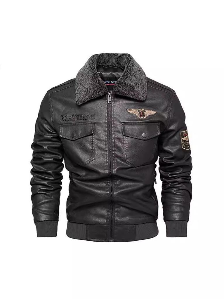 Men's European-American Winter PU Leather Jacket - Velvet Lined, Slim Fit, Lapel Style Outerwear.