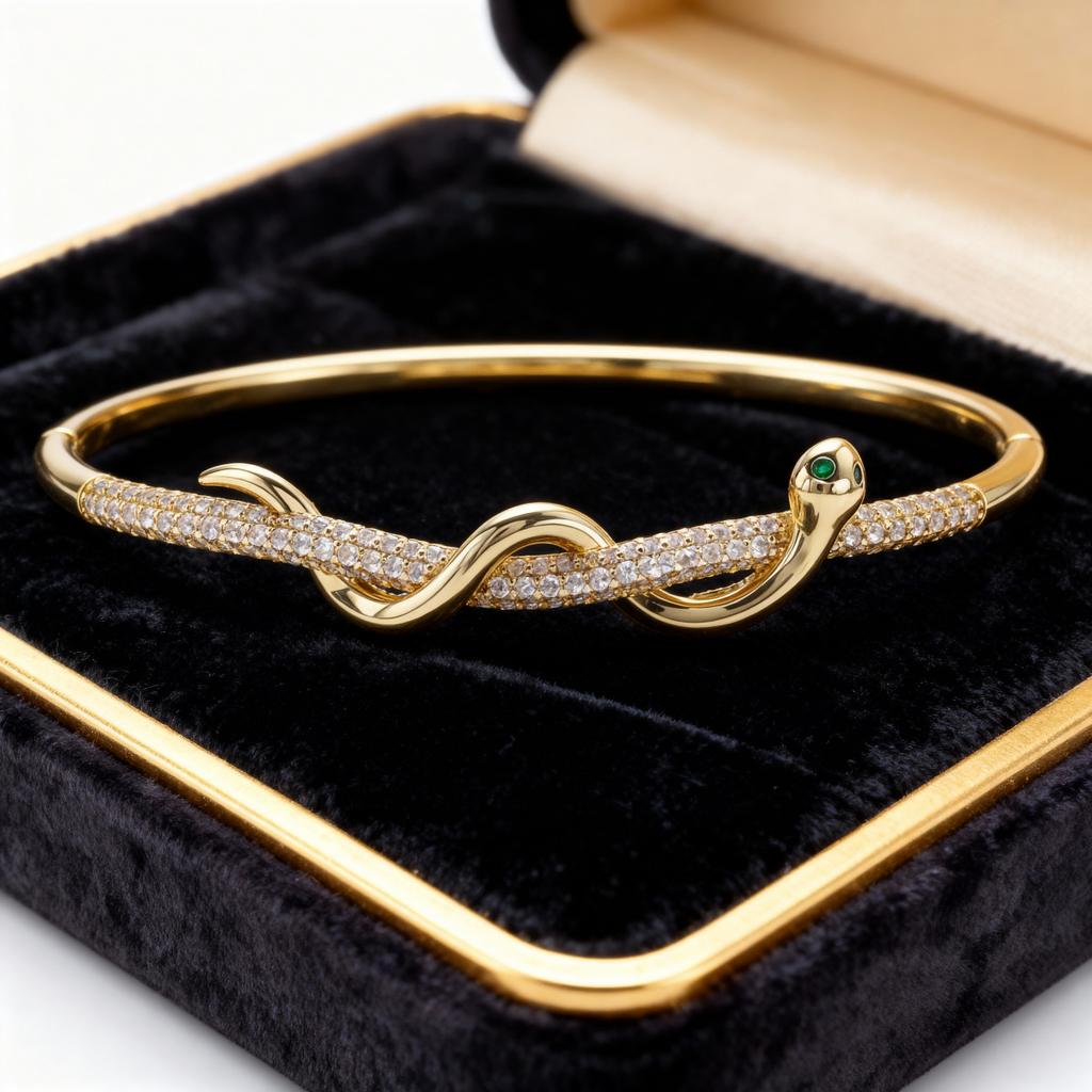 Stone Snake-shaped Bracelet, Simple and Full Design, Light Luxury and High-end, Versatile Commuting Jewelry