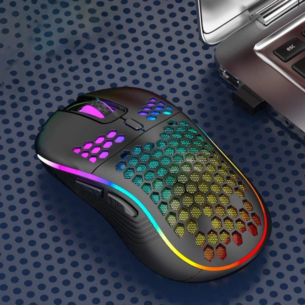 Adjustable DPI RGB Lighting Mouse Rechargeable Honeycomb Shell Gaming Mouse LED Backlit Colorful 2.4G Wireless Mouse Office Work