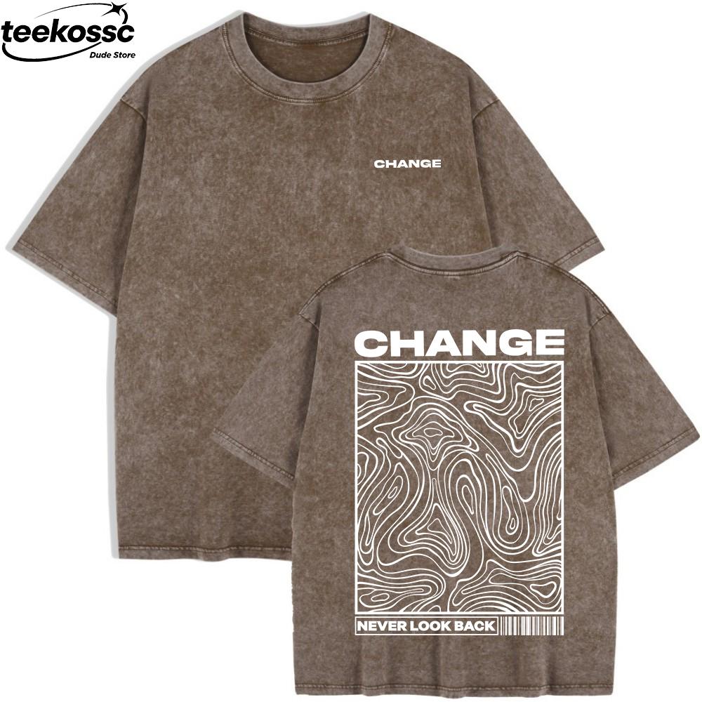 Change Never Look Back Printed Laundry Tshirt Womens Cotton Wide Tshirt Summer Short sleeved Top Casual Oneck Clothing