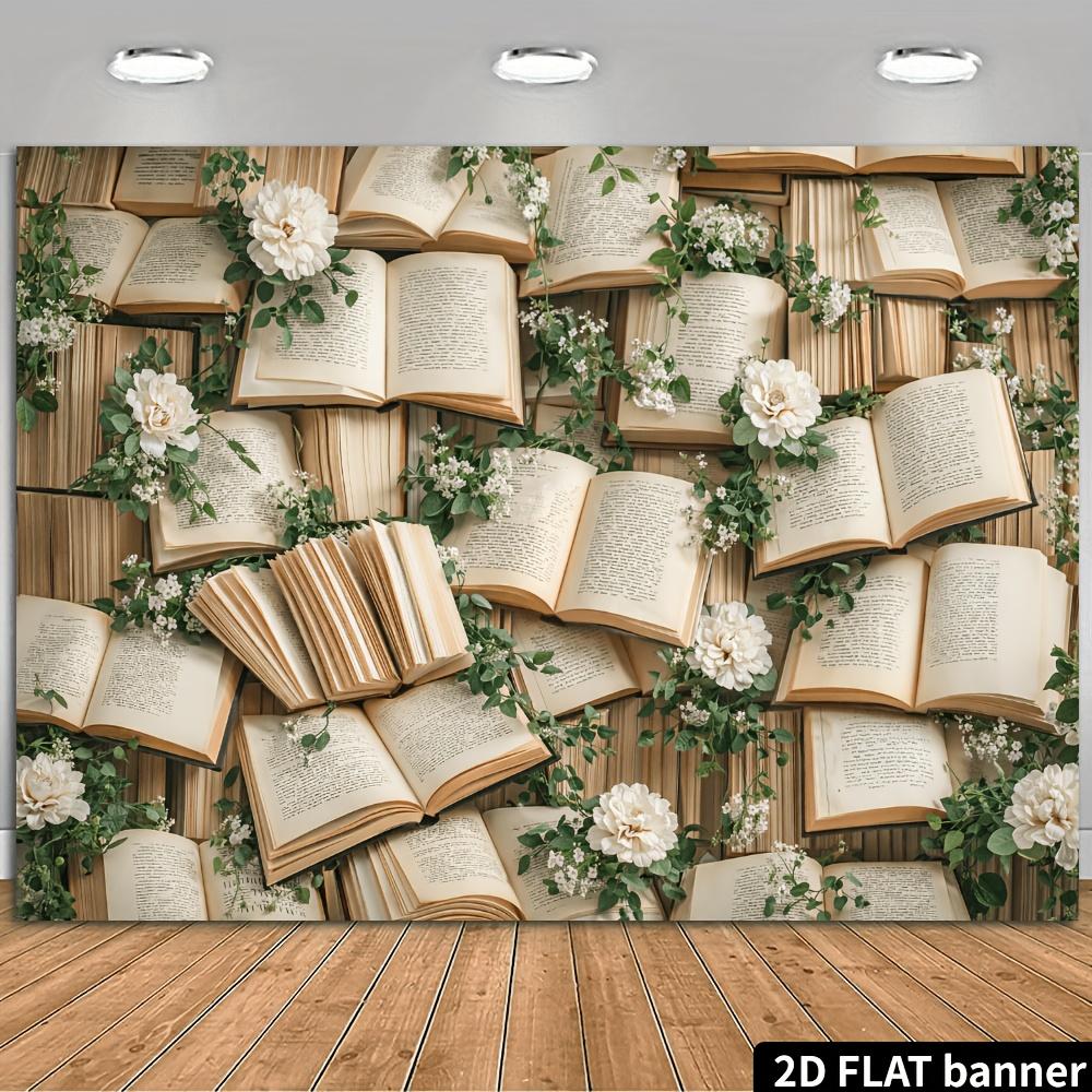 1Pcs Retro Book Floral White Flowers Decoration Background Backdrop For Photo Studio Photo Booth Party