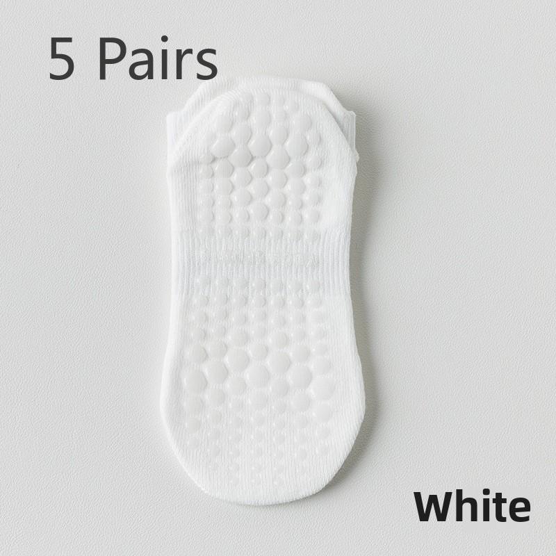 5 Pairs of Women's Spring and Autumn Mesh Ear Lifting Pure Cotton Indoor Fitness Silicone Non Slip Boneless Sports Boat Socks