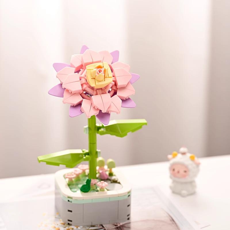 Music Flower Box Compatible Building Blocks Bouquet: Sunflower & Carnation Toy for Children and Teachers