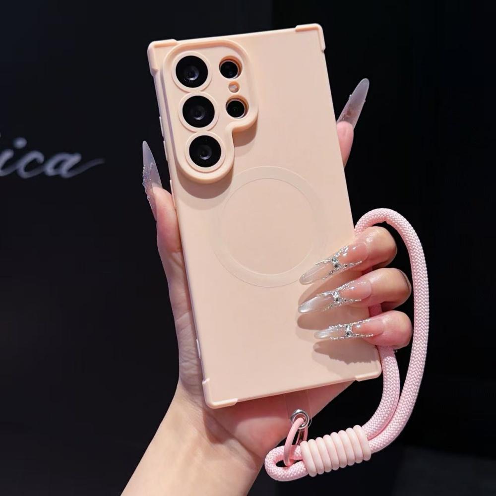 For  Matte Lanyard Soft TPU Case for Samsung Galaxy S26 S2 Ultra S24 Plus Lens Protector Wrist Strap Airbag Bumper Cover