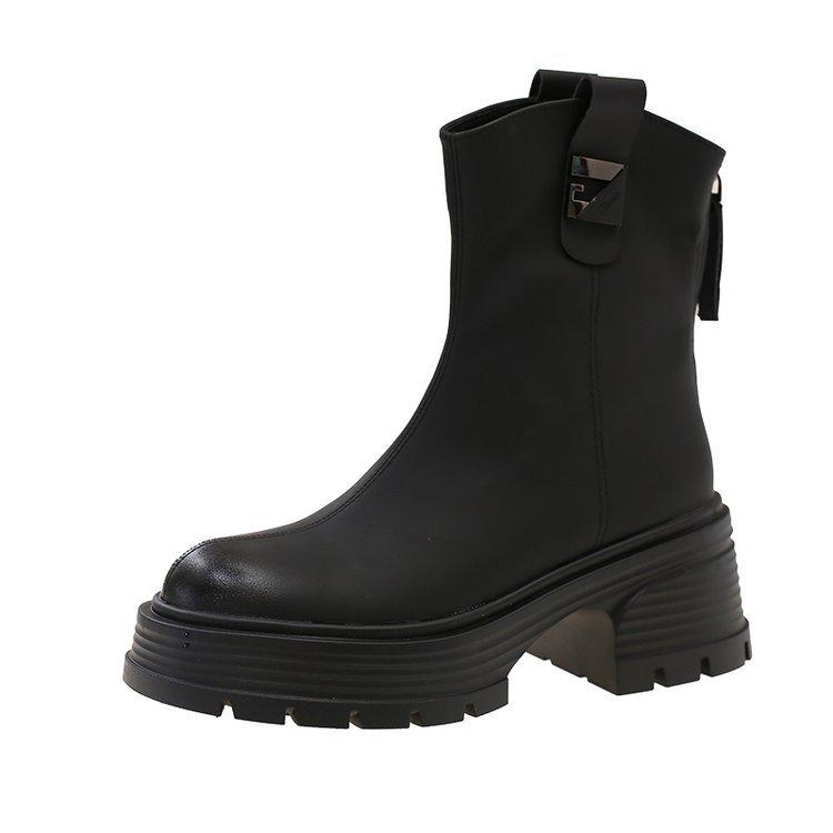 Leather Thick-soled Martin Boots, New Autumn and Winter Shopping Malls, the Same Thick-soled Heightened and Thin Elastic Boots Martin Boots