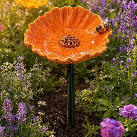 Stazione di abbeveraggio per api, Bagnetto per api da giardino, Mangiatoia d'acqua per api con design floreale, Ciotola colorata per bagno api e farfalle per decorazione esterna di giardino e cortile