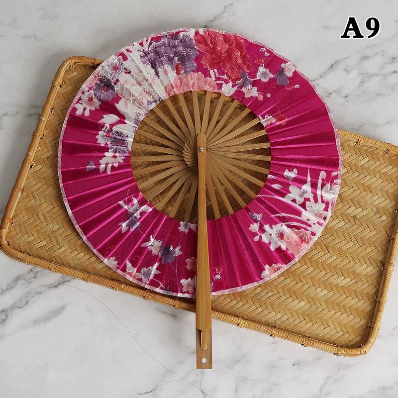 Runder Bambus-Handfächer Chinesischer Stil Blumenmuster Tragbarer Faltfächer Mit Quaste Hochzeitstanz Handgehaltene Fächer Party-Dekoration Geschenk