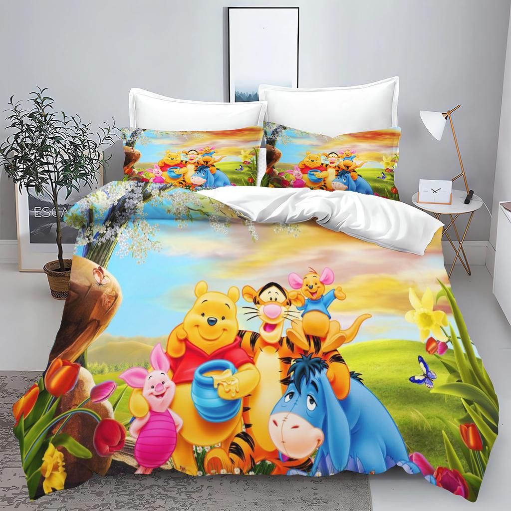 Winnie the Pooh 3-teilig 1 Bettbezug Einteiliges Bettwäsche-Set Comforte Luxus Exquisites Geburtstagsgeschenk Polyester Heimdekoration