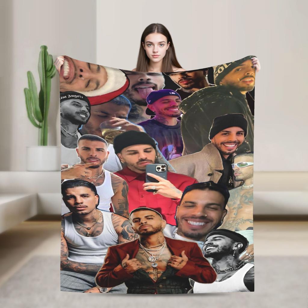 Stylish Rauw Alejandro Singer Rapper Flannel Blanket Soft Durable Throw Blanket for Living Room Decorative Bedspread Bed Cover