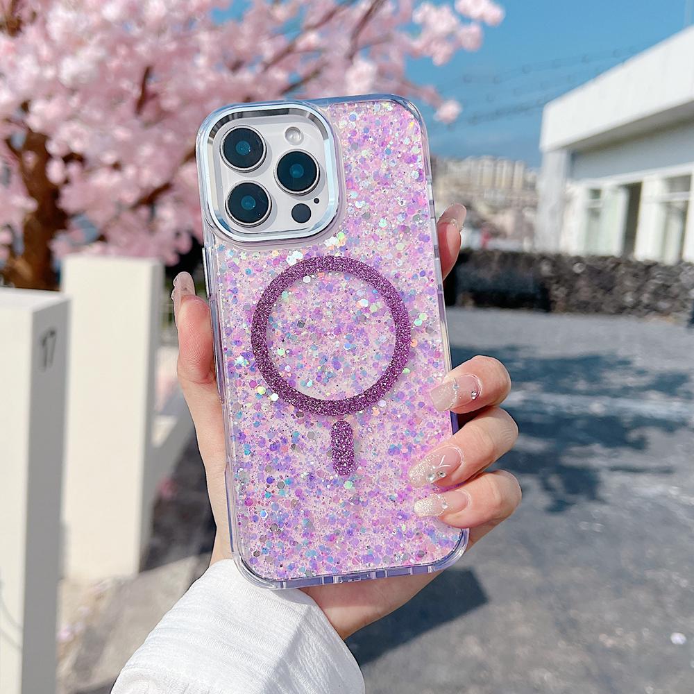 KEYSION Luxuxy Glitter Magnetic Phone Case for MagSafe for iPhone 12 13 14 Pro Max 14 Plus Soft TPU+PC Shockproof Back Cover