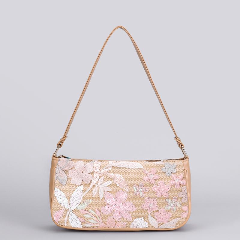 Women's Sparkling Floral Hobo Bag - Botanical Embroidered Shoulder Purse with Adjustable Strap for Spring Summer & Boho Outfits
