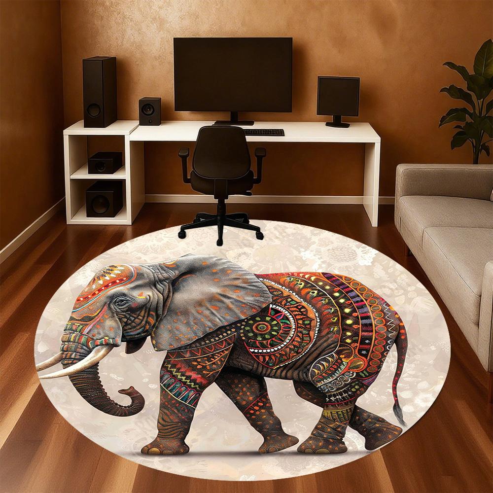 1PC Elephant Mandala Office Round Area Rug, Under Office Chairs Bedroom Living Room Home Decor, Carpet for Office -1110039