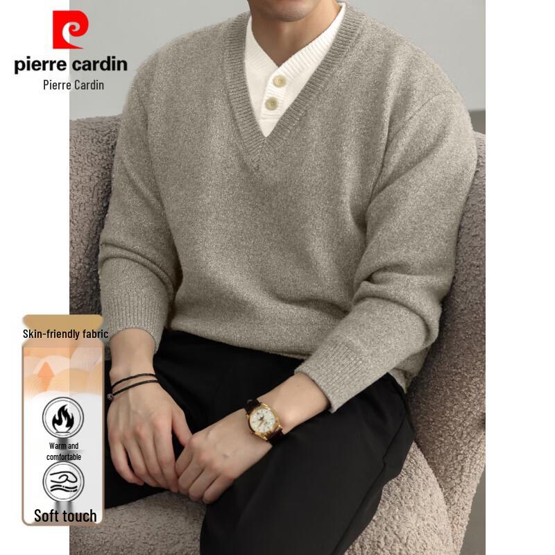 Pierre Cardin Men's Faux Two-Piece V-Neck Knit Sweater