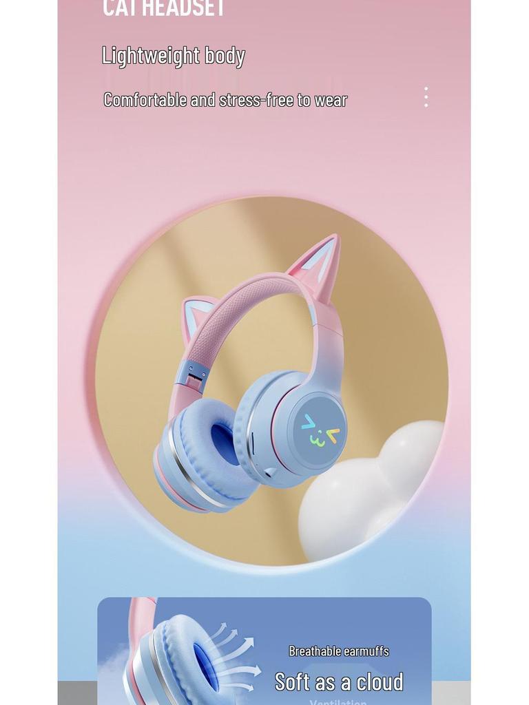 Farbverlauf Katzenohren Bluetooth Over-Ear Kabellose Gaming-Kopfhörer