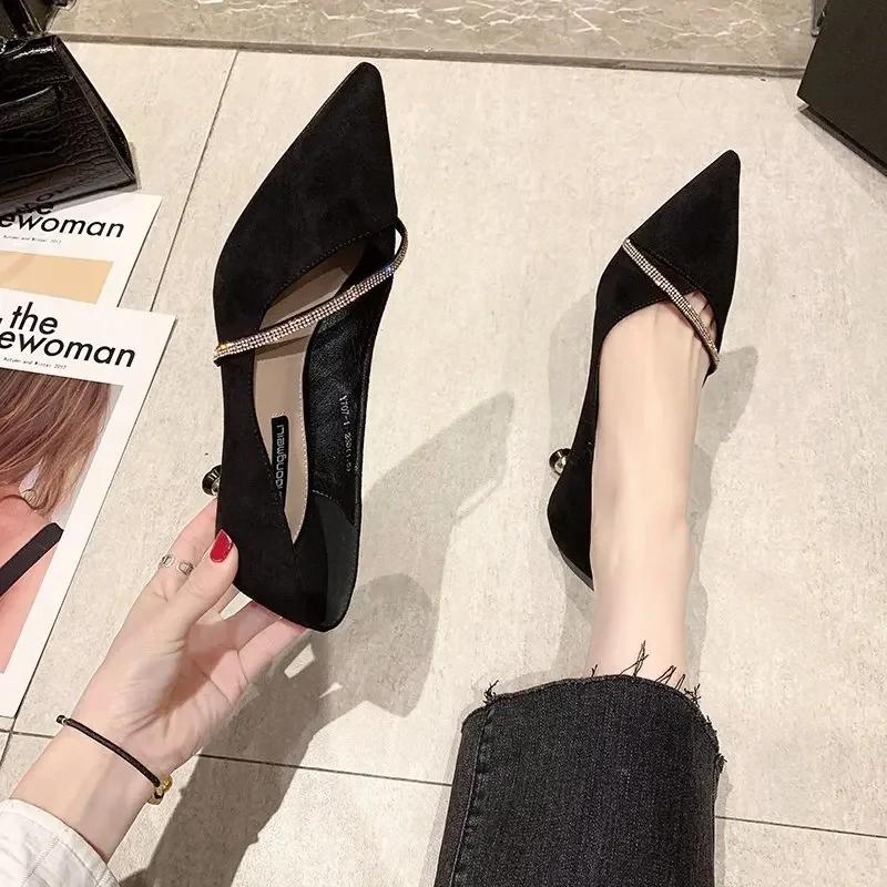 Fashion Four Seasons Women's Suede High Heels 2024 New Pointed Stiletto Fashion Sexy Black Wedding Shoes Office Lady Shoes