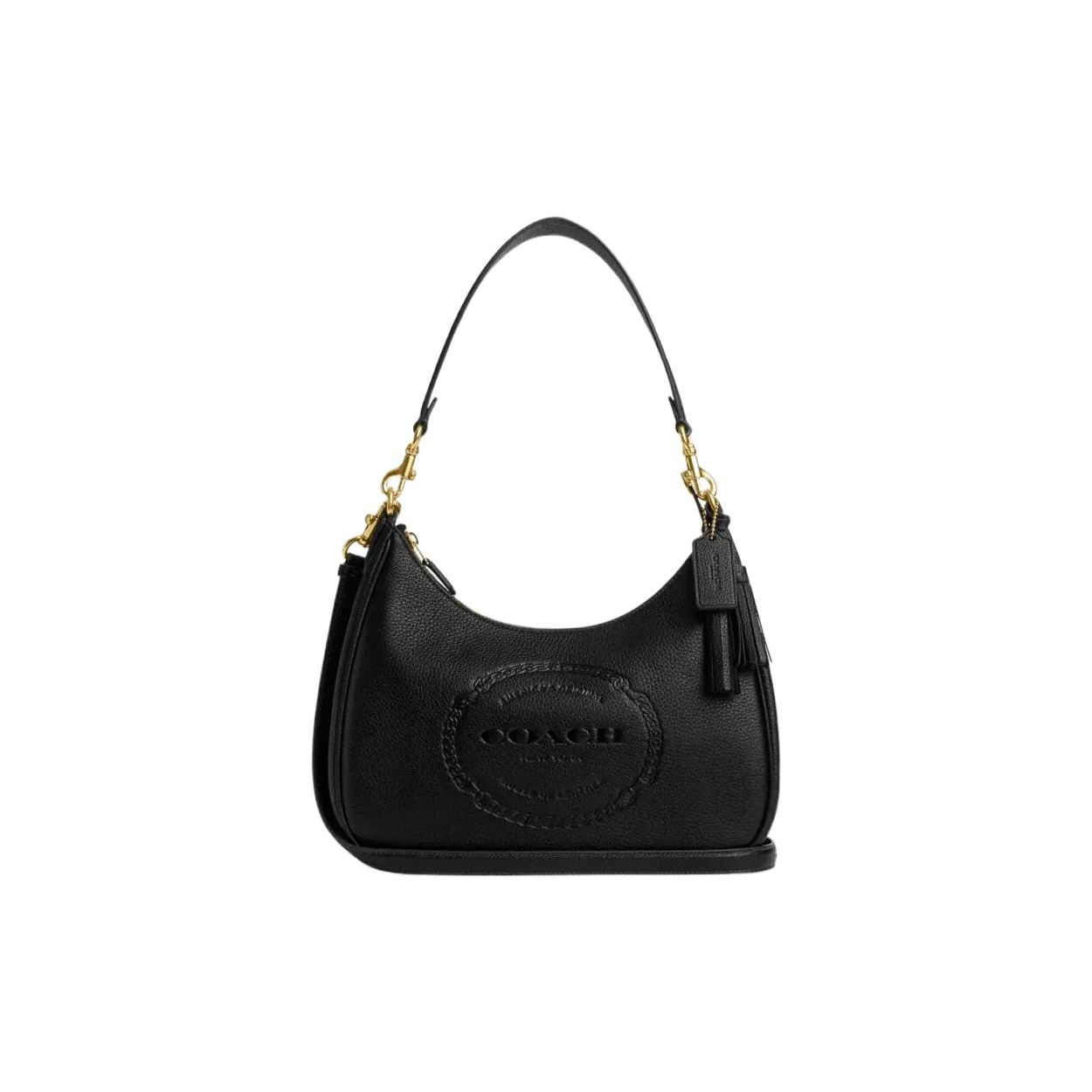 Coach Women's Black Teri 29 Embossed Logo Tag Tassel Hardware Zipper Closure Leather Underarm Crossbody Shoulder Bag Large Bags Cm085-Imblk