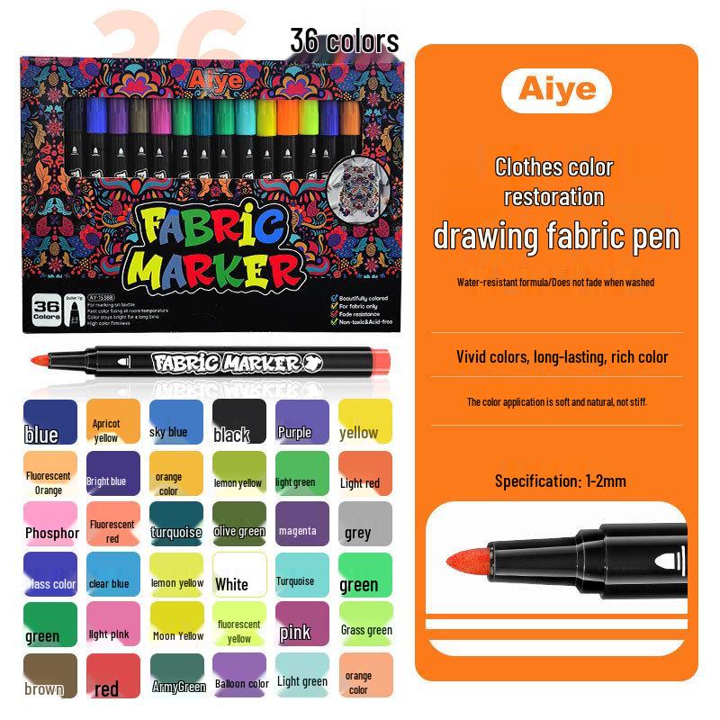 36 Fabric Markers - Washable, Non-Fading & Waterproof for Color Painting On Clothes & T-shirts