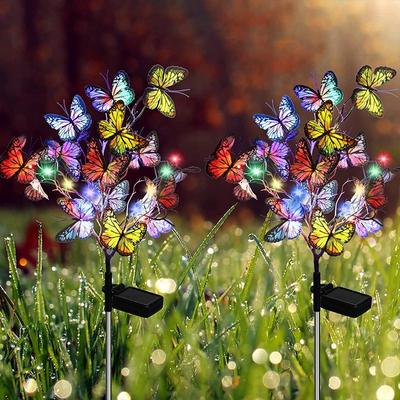 2pcs Solar Garden Light Outdoor Waterproof Decoration Solar Butterfly Light LED Solar Flower Butterfly Light, Garden Courtyard Outdoor Decoration