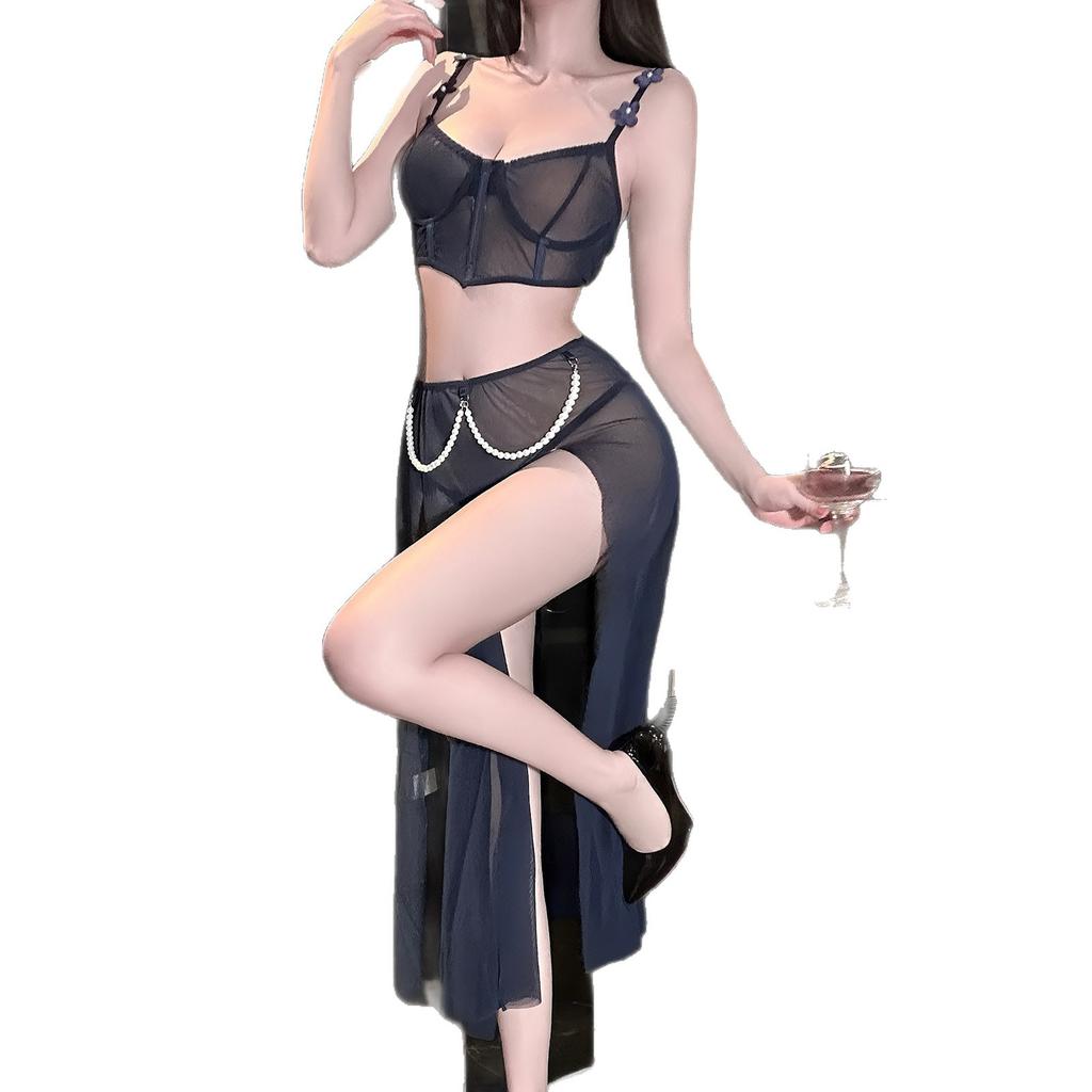 European and American erotic underwear, sexy suspender skirt, mesh lace summer and autumn nightdress, thin pearl pure lust abstinence