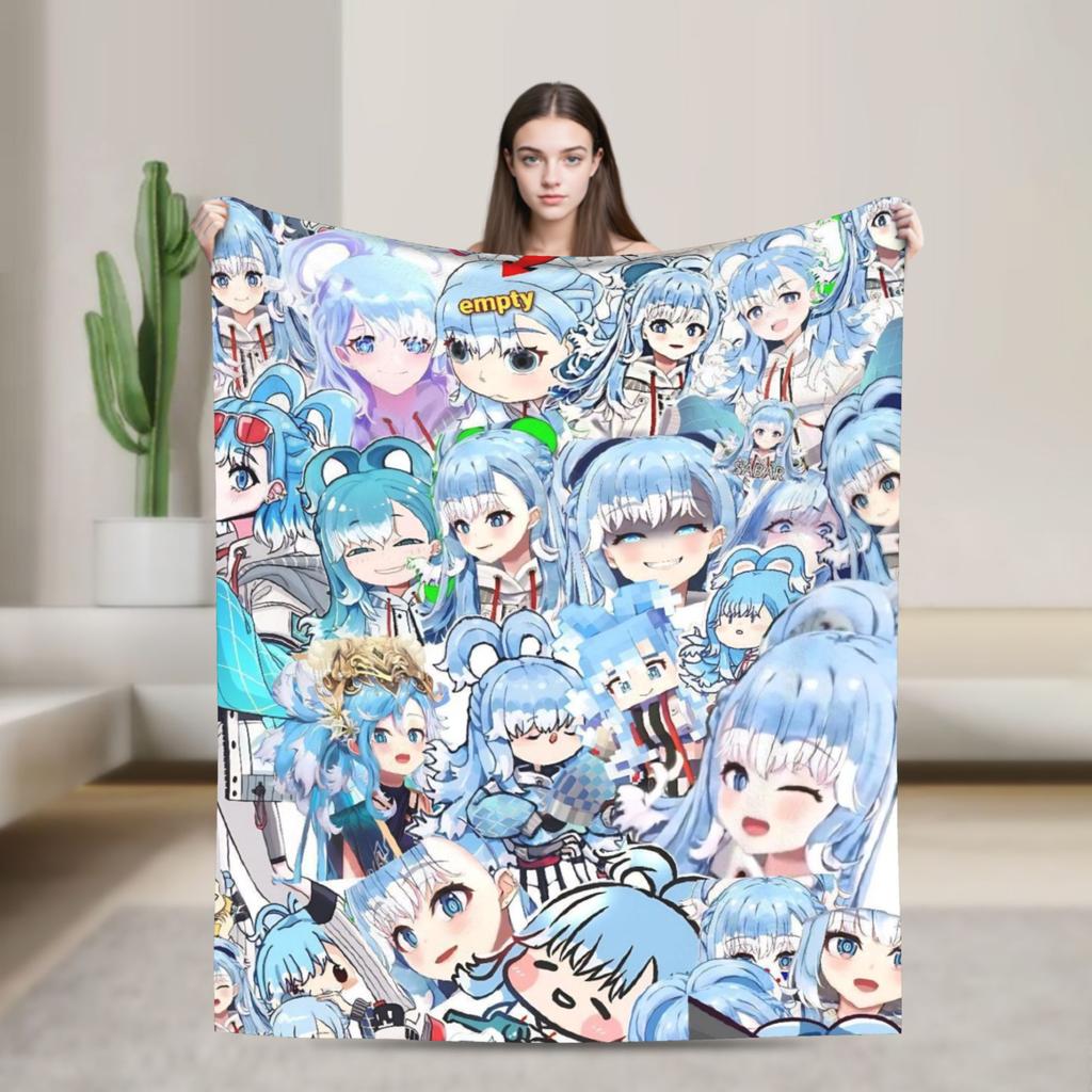 Super Warm Blanket Camping Sameko Saba VTuber Throw Blanket  Flannel Bedspread For Couch Bed Funny Sofa Bed Cover