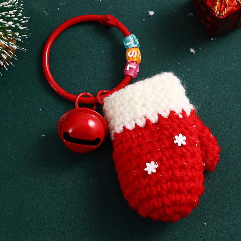 

1 шт. Перчатка Санты Новогодние подарки Рождественский брелок Подвесная кукла Украшение Ручной работы Венок и Шляпа Украшение для сумки Крючком C красный/белый